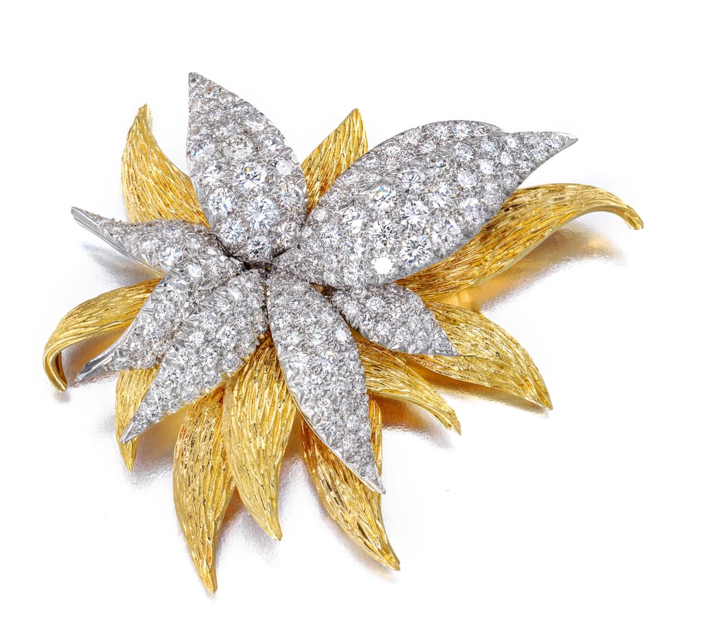 プラチナ & 18K ゴールド フローラルダイヤモンドブローチ, P?ry et Cie