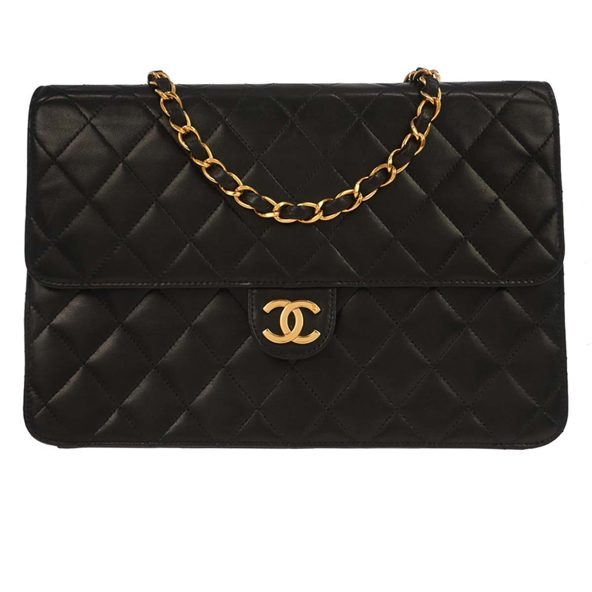 CHANEL シャネル フラップ ショルダーバッグ ラージ ラムスキン マトラッセ ブラック ゴールド金具