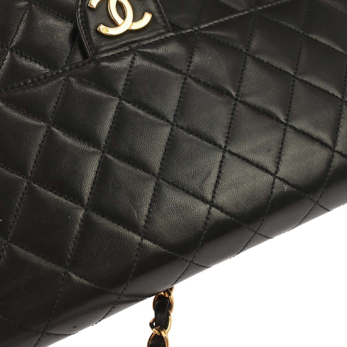 CHANEL シャネル フラップ ショルダーバッグ ラージ ラムスキン マトラッセ ブラック ゴールド金具