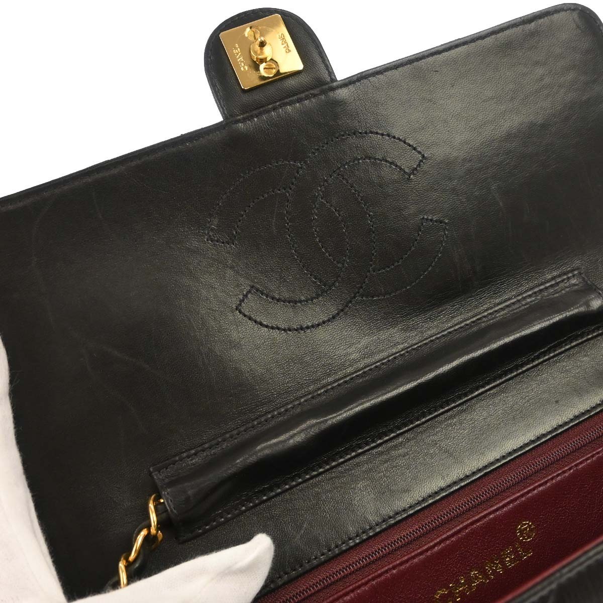 CHANEL シャネル フラップ ショルダーバッグ ラージ ラムスキン マトラッセ ブラック ゴールド金具