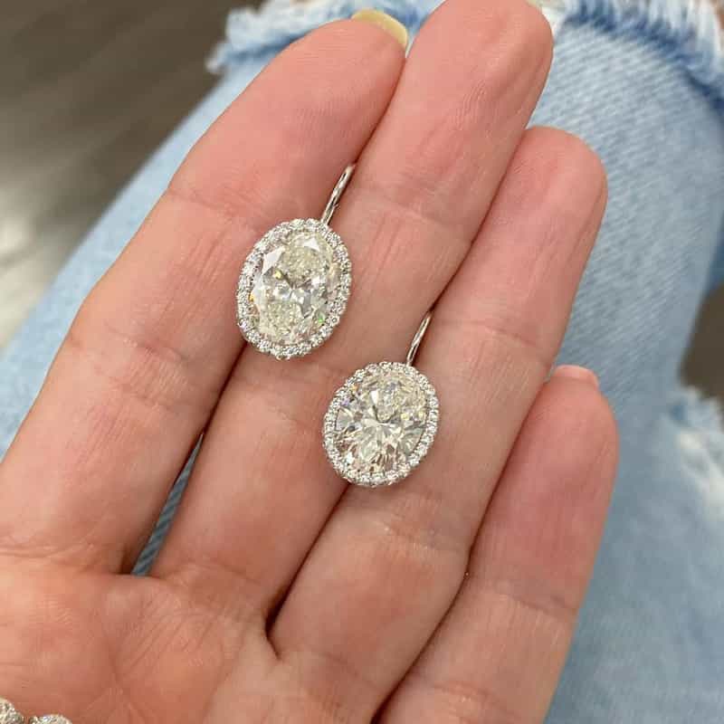 18K ホワイト ゴールド SI1 オーバル ダイヤモンド ピアス