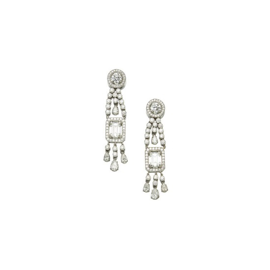 14K ホワイト ゴールド ダングル ダイヤモンド ピアス