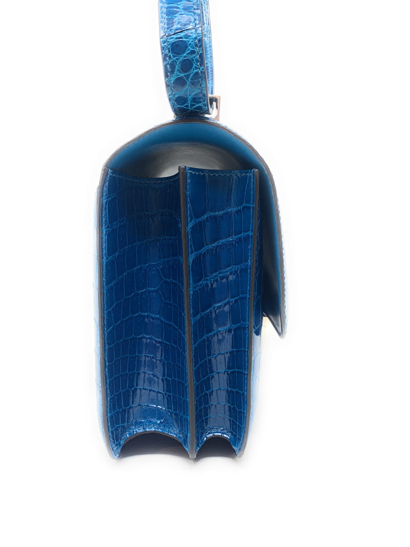 エルメス コンスタンス 24cm ブルーイズミール/シルバー金具 アリゲーターシャイン R 刻印 HERMES Constance ハンドバッグ  Blue Izmir