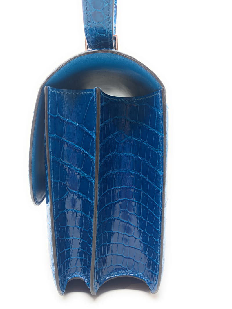 エルメス コンスタンス 24cm ブルーイズミール/シルバー金具 アリゲーターシャイン R 刻印 HERMES Constance ハンドバッグ  Blue Izmir