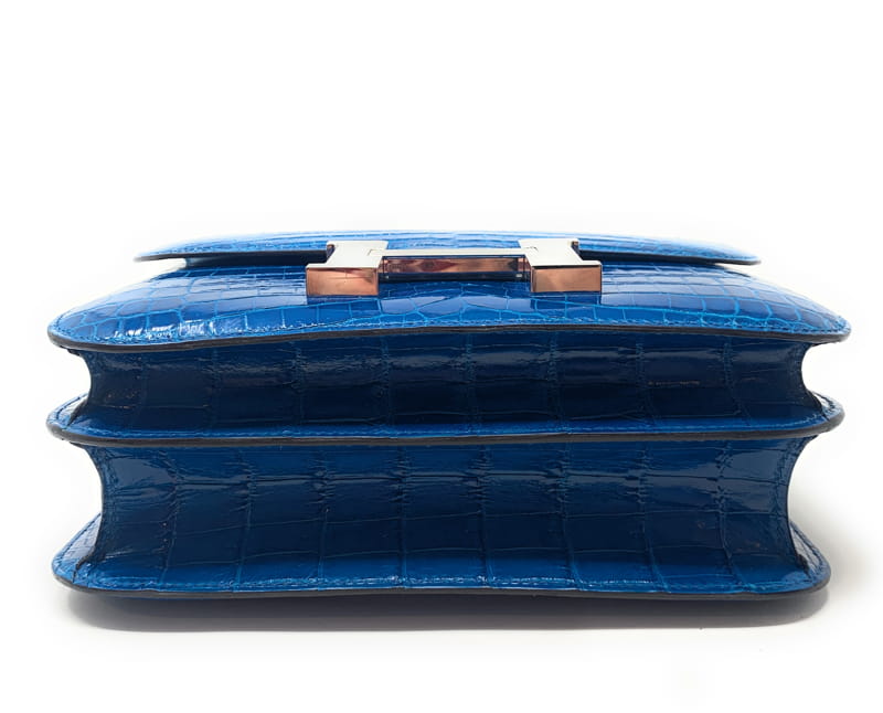エルメス コンスタンス 24cm ブルーイズミール/シルバー金具 アリゲーターシャイン R 刻印 HERMES Constance ハンドバッグ  Blue Izmir