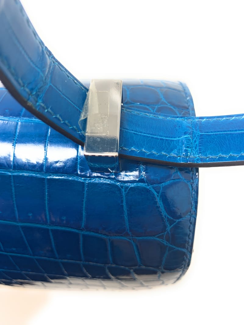 エルメス コンスタンス 24cm ブルーイズミール/シルバー金具 アリゲーターシャイン R 刻印 HERMES Constance ハンドバッグ  Blue Izmir