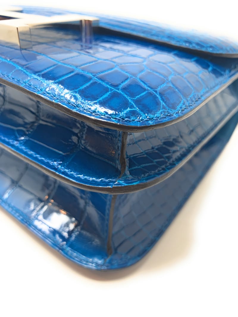 エルメス コンスタンス 24cm ブルーイズミール/シルバー金具 アリゲーターシャイン R 刻印 HERMES Constance ハンドバッグ  Blue Izmir