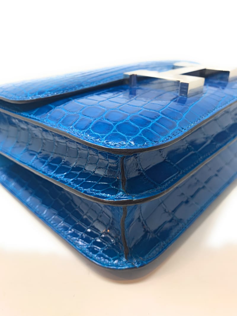 エルメス コンスタンス 24cm ブルーイズミール/シルバー金具 アリゲーターシャイン R 刻印 HERMES Constance ハンドバッグ  Blue Izmir