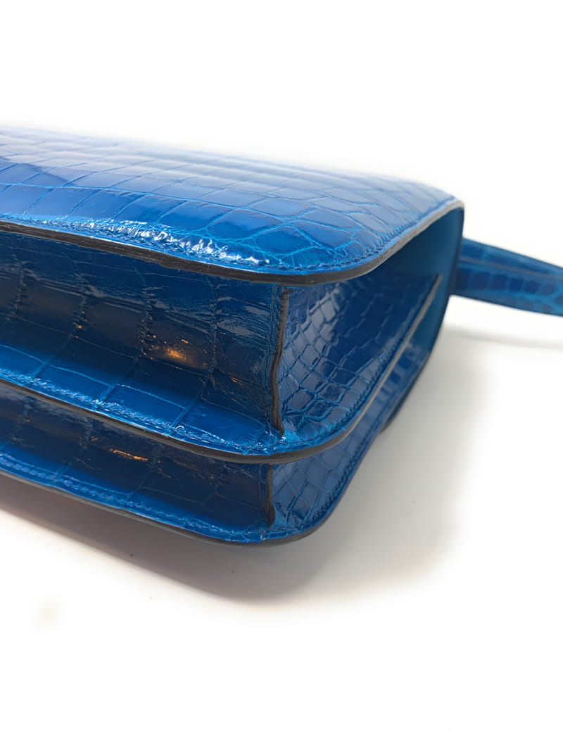 エルメス コンスタンス 24cm ブルーイズミール/シルバー金具 アリゲーターシャイン R 刻印 HERMES Constance ハンドバッグ  Blue Izmir