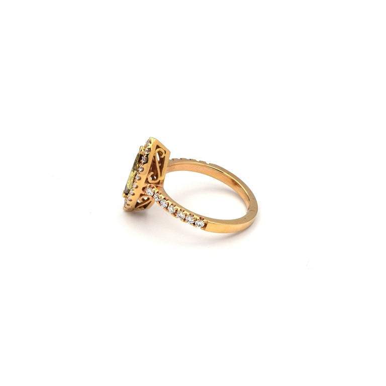 マーキスカット 1.01ct ファンシーイエローグリーンダイヤモンド 18Kローズゴールドリング