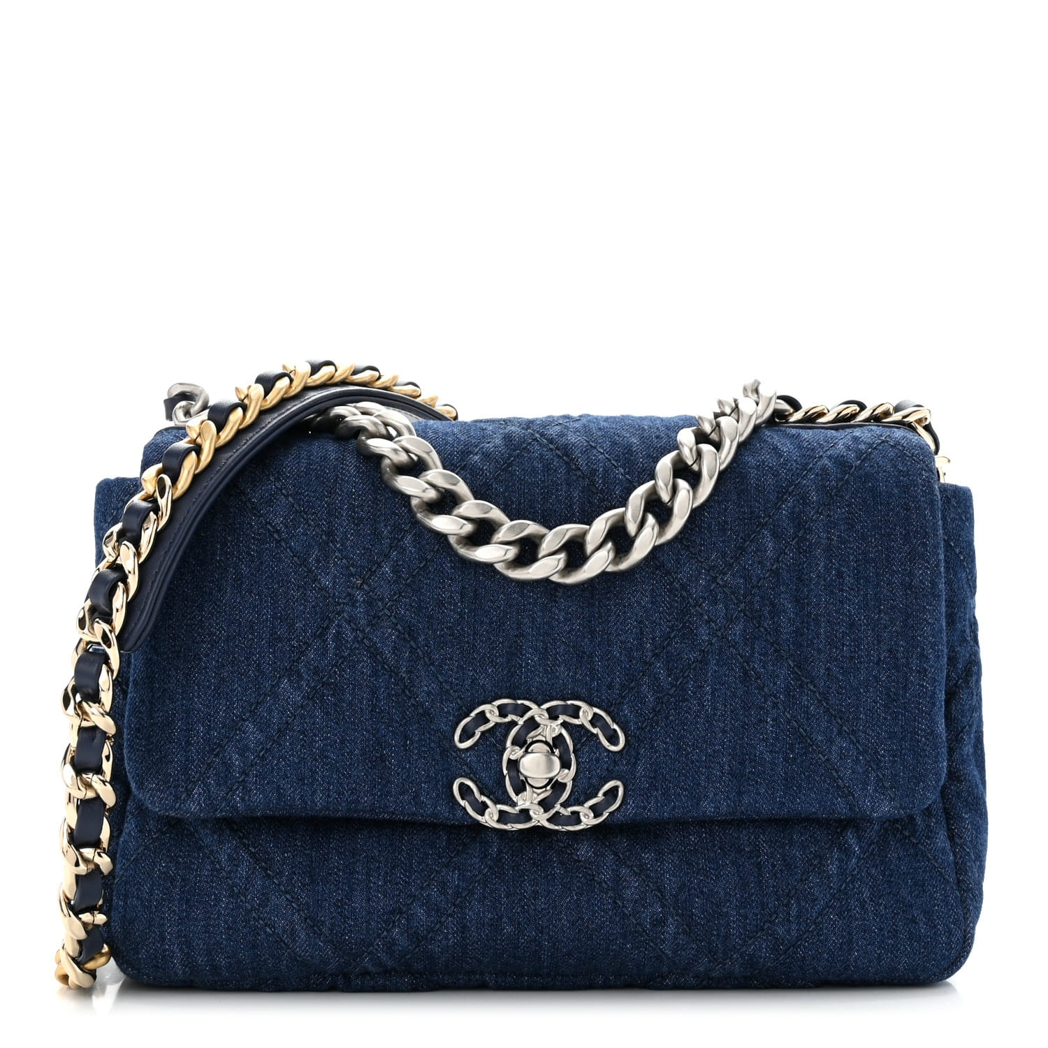 CHANEL シャネル デニム キルテッド ミディアム「シャネル 19」フラップバッグ ブルー