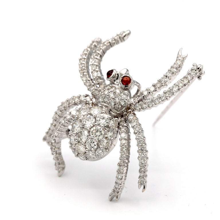18K ホワイト ゴールド ダイヤモンド スパイダー ブローチ ピン