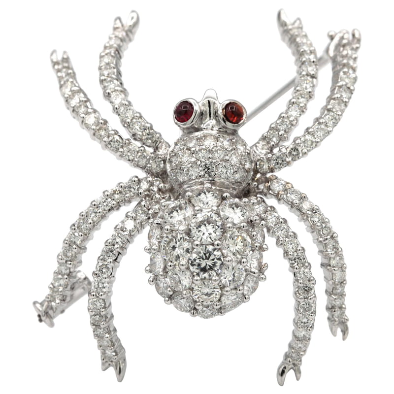 18K ホワイト ゴールド ダイヤモンド スパイダー ブローチ ピン