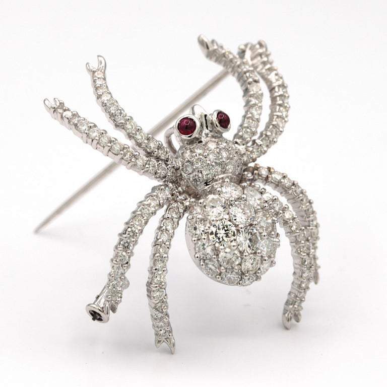 18K ホワイト ゴールド ダイヤモンド スパイダー ブローチ ピン