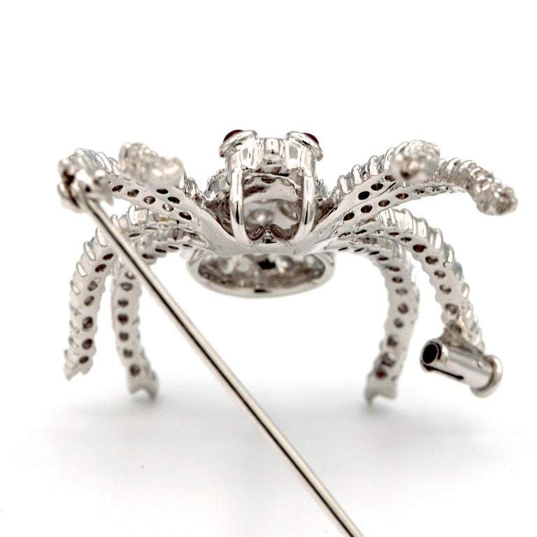 18K ホワイト ゴールド ダイヤモンド スパイダー ブローチ ピン