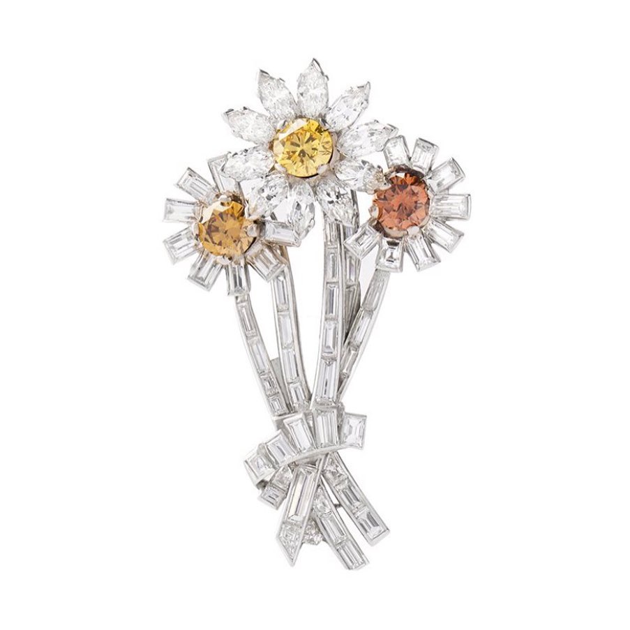 Cartier カルティエアクセントフローラルファンシーカラーダイヤモンドピンブローチ