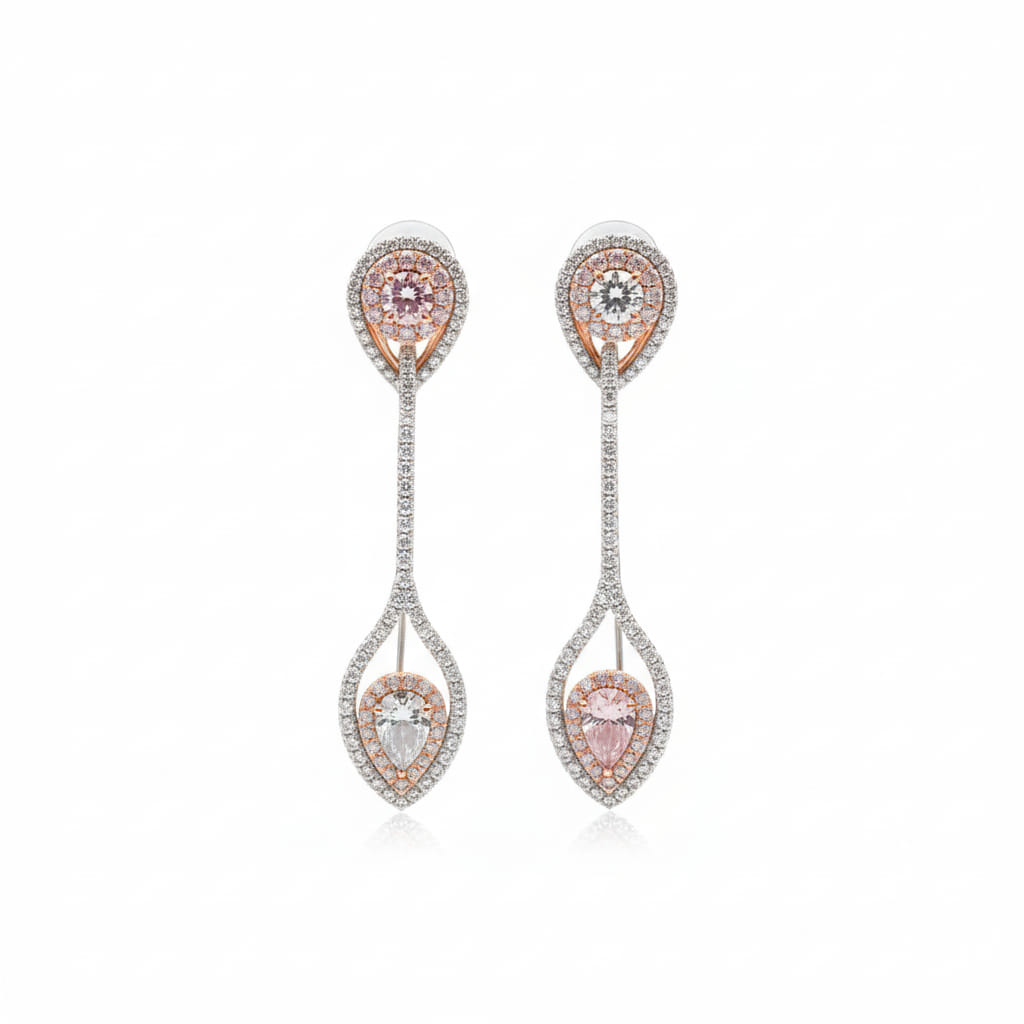 ペア＆ラウンド ブリリアント ダイヤモンド ピアス