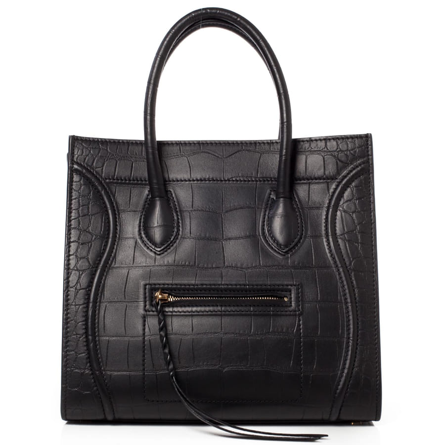 CELINE セリーヌ ブラック クロコ型押しファントム ハンドバッグ