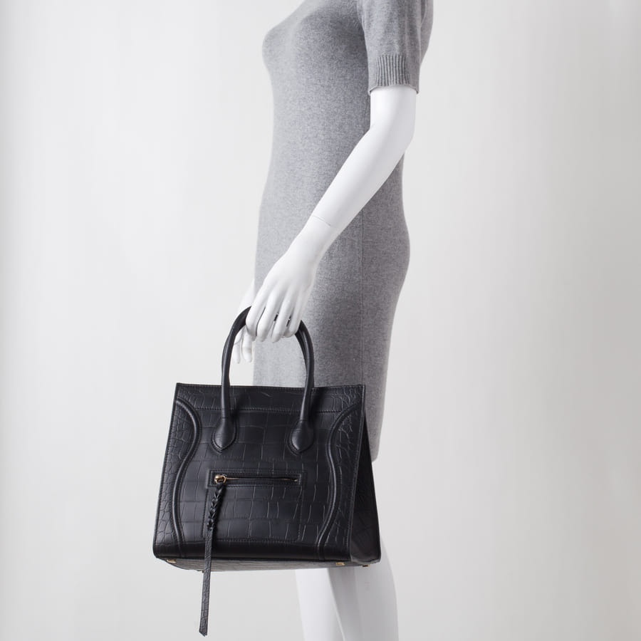 CELINE セリーヌ ブラック クロコ型押しファントム ハンドバッグ