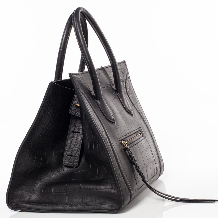 CELINE セリーヌ ブラック クロコ型押しファントム ハンドバッグ