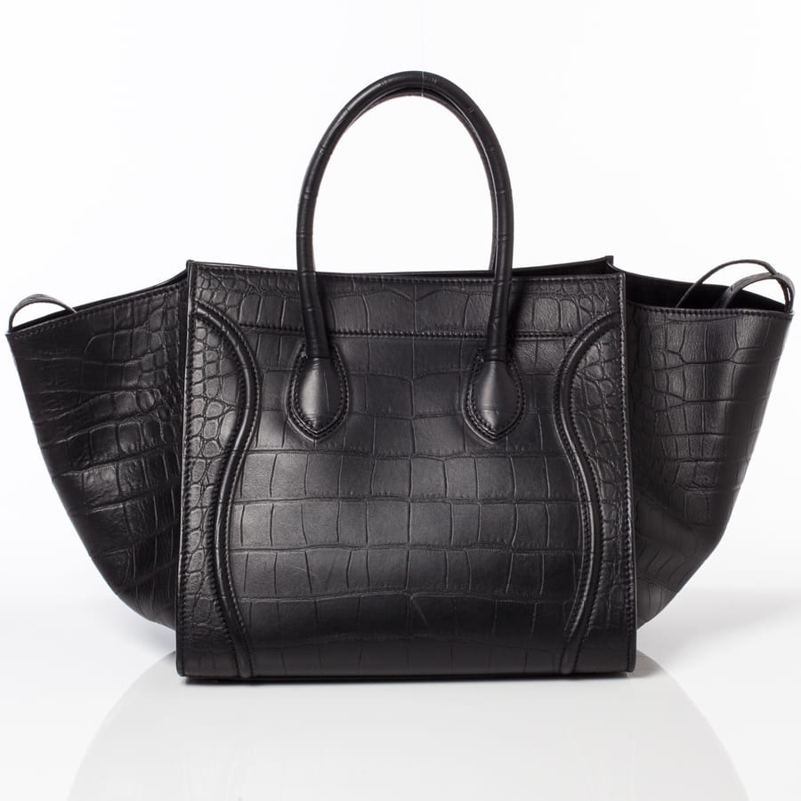 CELINE セリーヌ ブラック クロコ型押しファントム ハンドバッグ