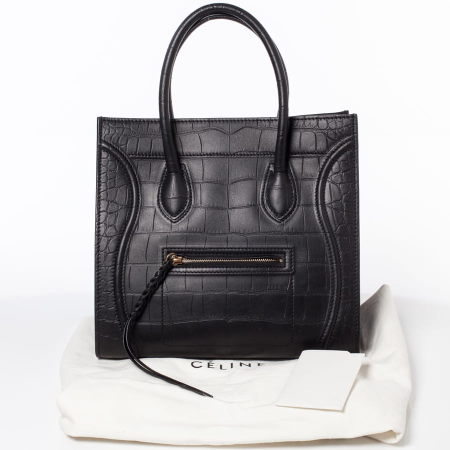 CELINE セリーヌ ブラック クロコ型押しファントム ハンドバッグ