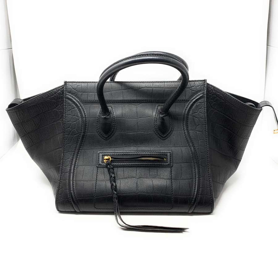 CELINE セリーヌ ブラック クロコ型押しファントム ハンドバッグ