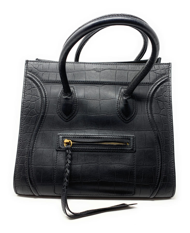 CELINE セリーヌ ブラック クロコ型押しファントム ハンドバッグ