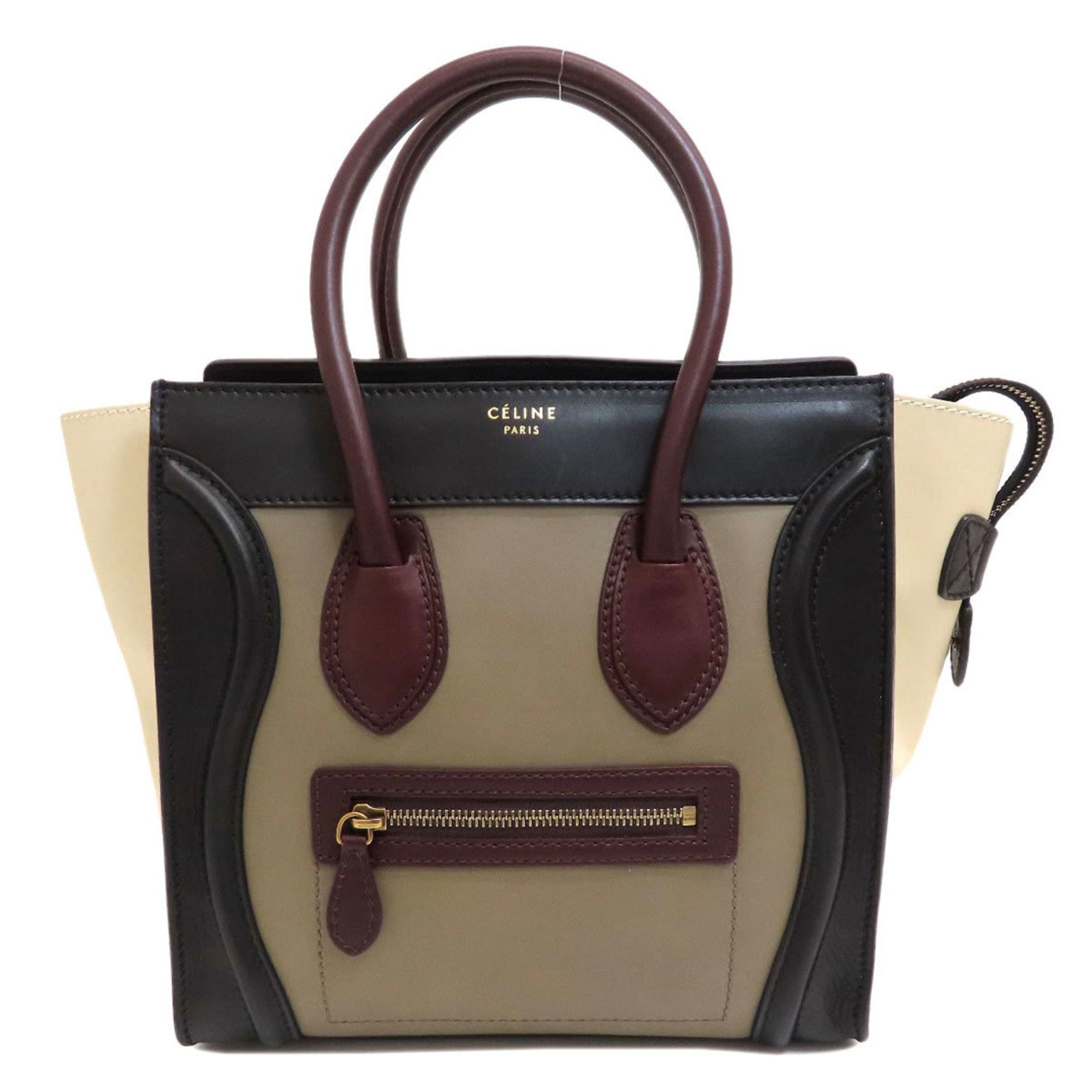 CELINE セリーヌ ラゲージ ファントム ポニーヘアーカーフスキン ハンドバッグ ベージュブラックボルドー