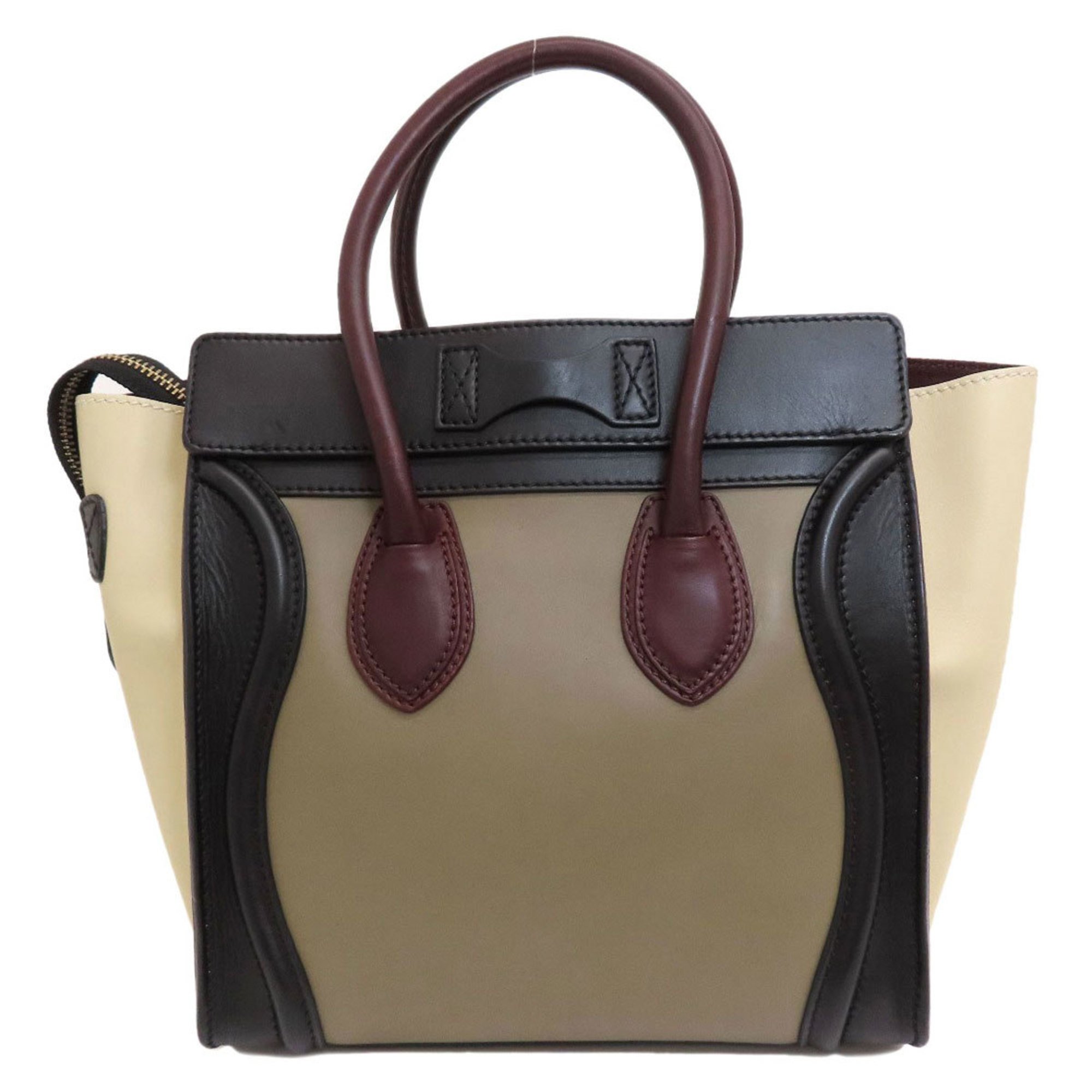 CELINE セリーヌ ラゲージ ファントム ポニーヘアーカーフスキン ハンドバッグ ベージュブラックボルドー