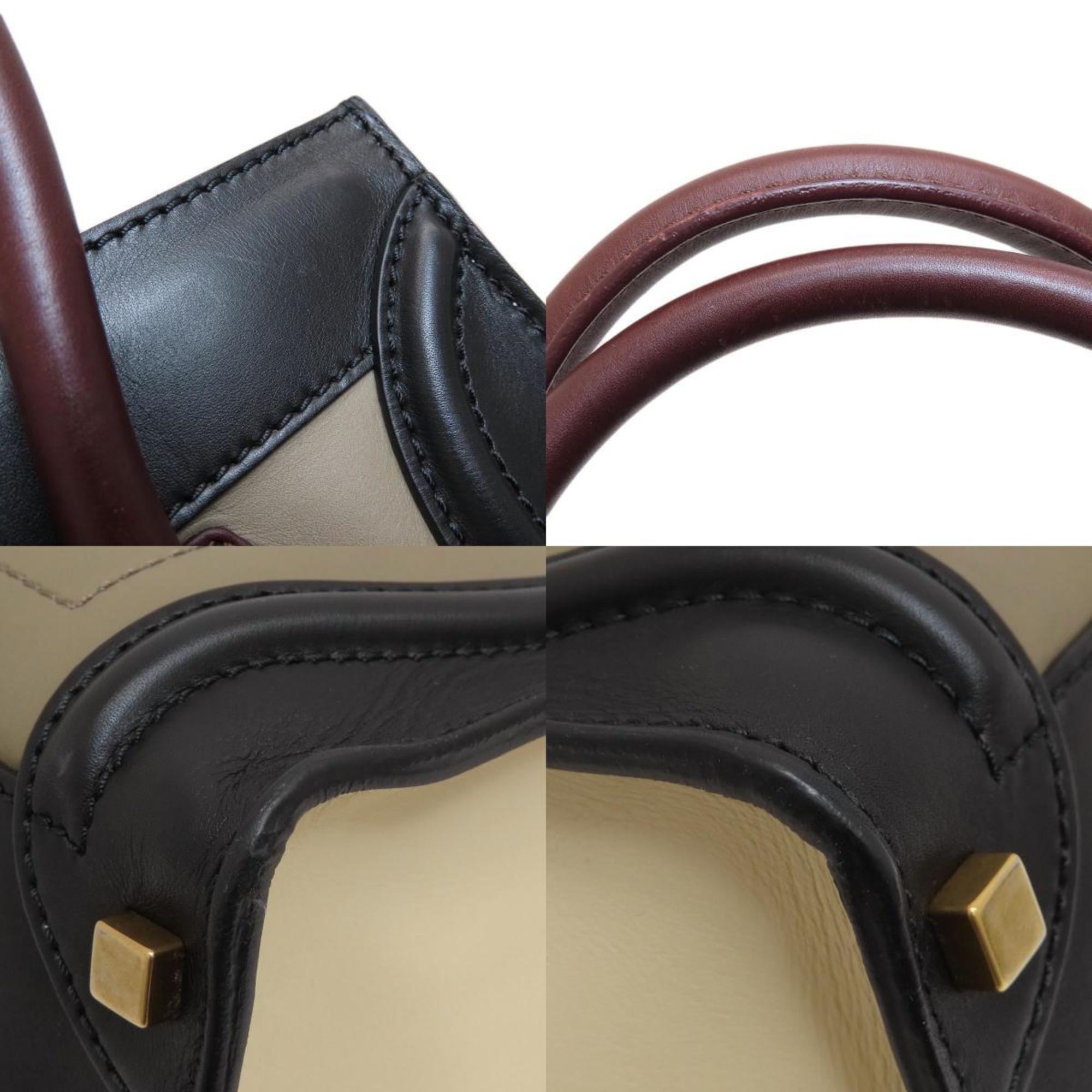 CELINE セリーヌ ラゲージ ファントム ポニーヘアーカーフスキン ハンドバッグ ベージュブラックボルドー
