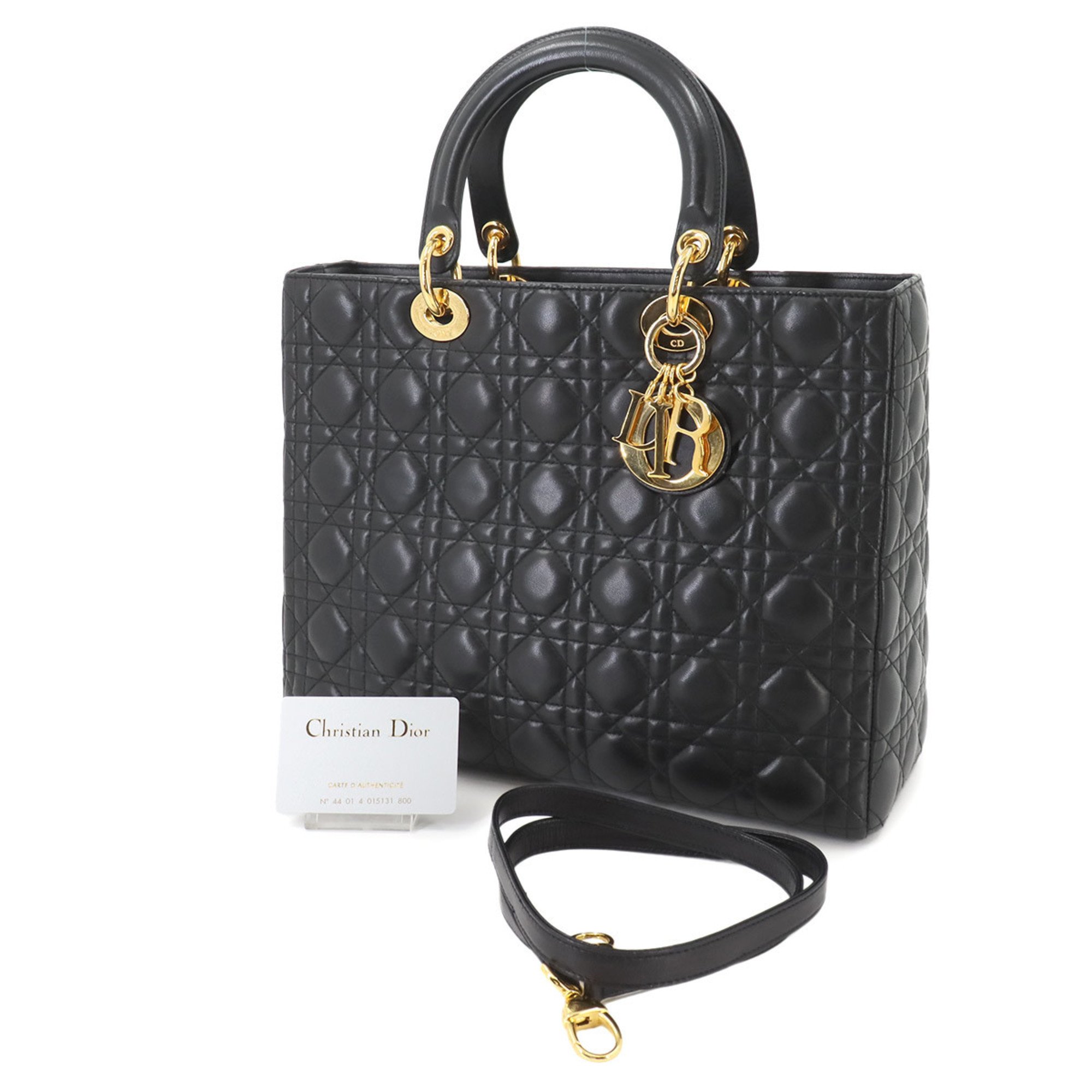 Christian Dior レディ ディオール バッグ ラージ ブラック カナージュ ラムスキン