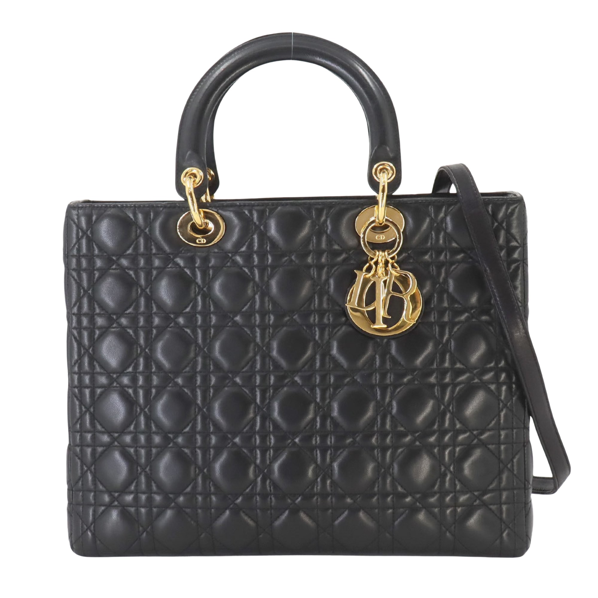 Christian Dior レディ ディオール バッグ ラージ ブラック カナージュ ラムスキン