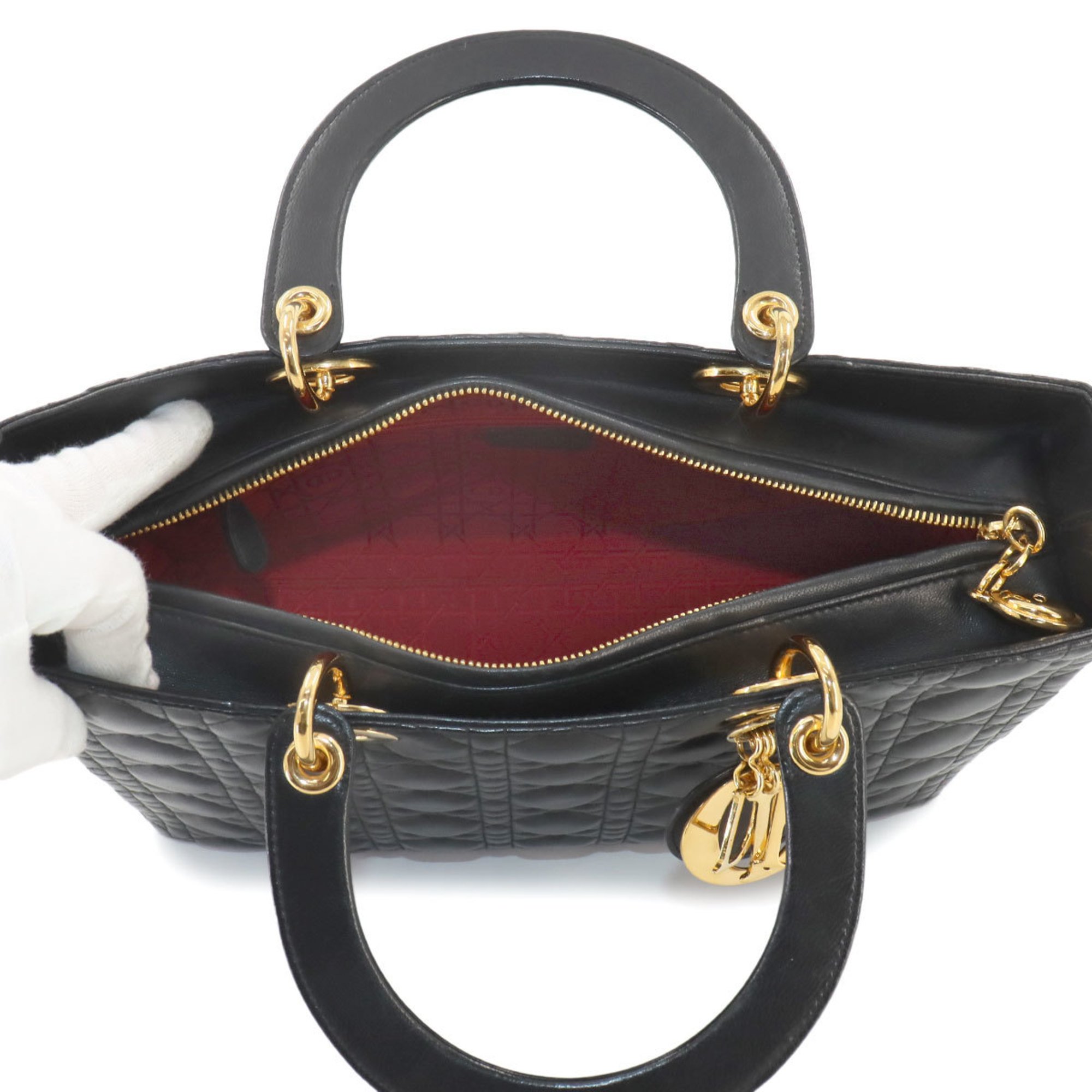 Christian Dior レディ ディオール バッグ ラージ ブラック カナージュ ラムスキン