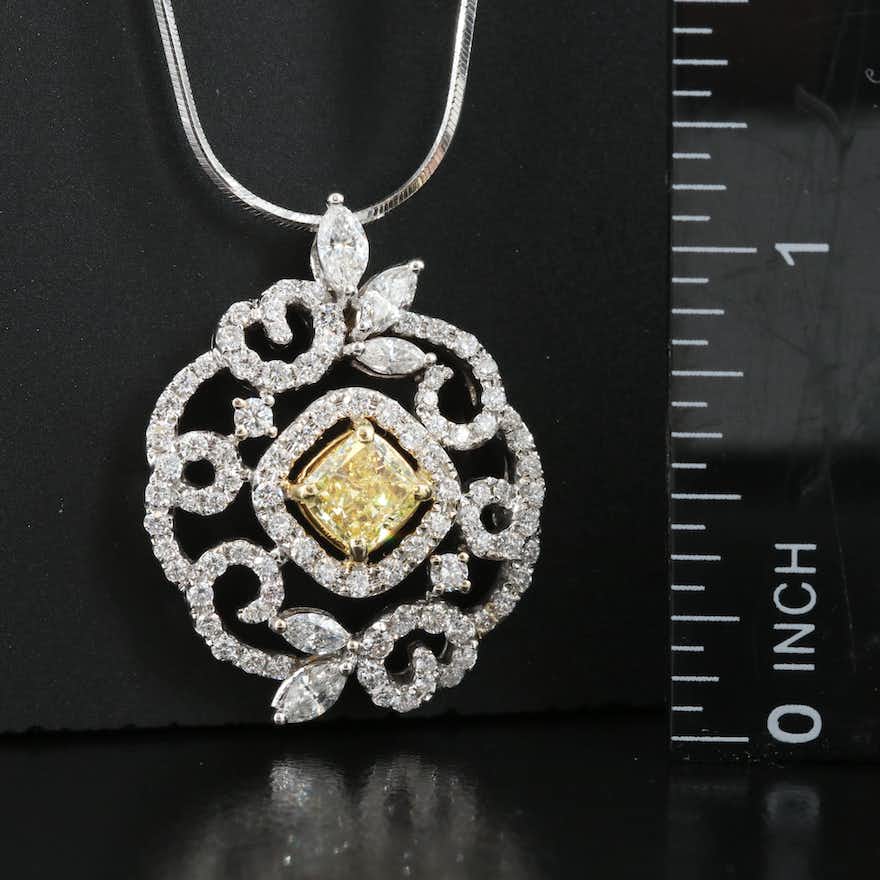 18K ファンシー イエロー クッション ダイヤモンド フラワー ミックス シェイプ ペンダント